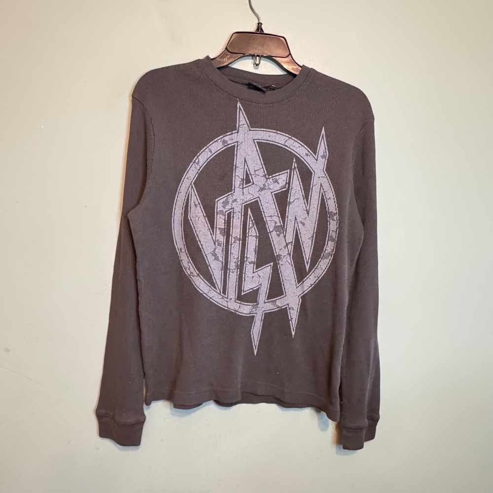 Vans Mens Thermal Long Sleeve Shirt Charcoal Gray Graphic Waffle Knit Medium